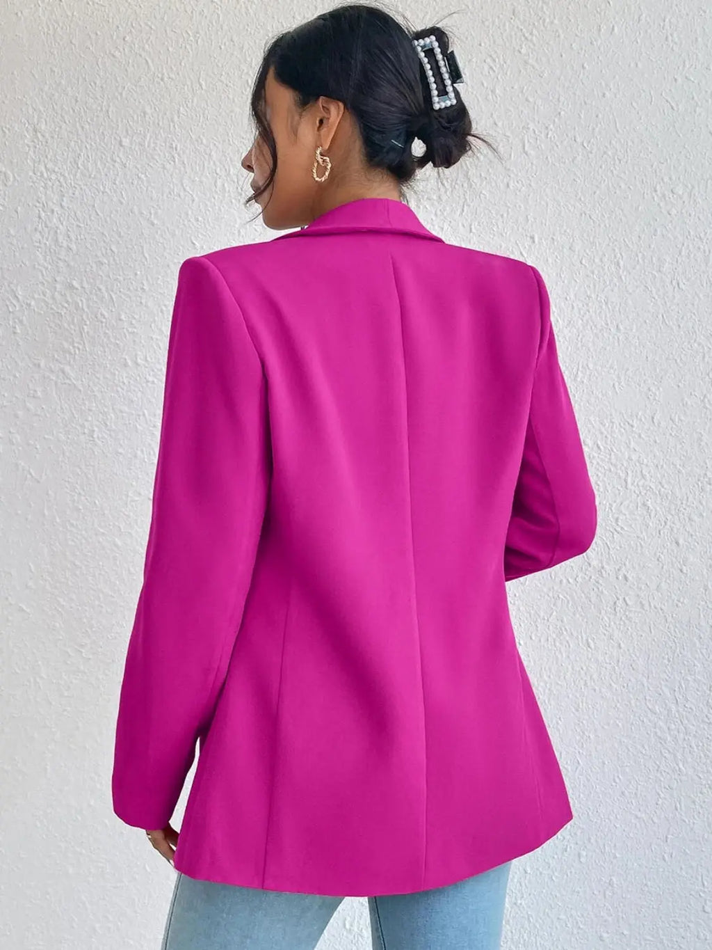 Shawl Collar Long Sleeve Blazer - GlossiChic Collection Hot Pink / S GlossiChic Collection Blazer & Cardigan