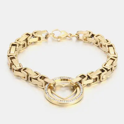 Stainless Steel Inlaid Zircon Cutout Heart Bracelet Trendsi