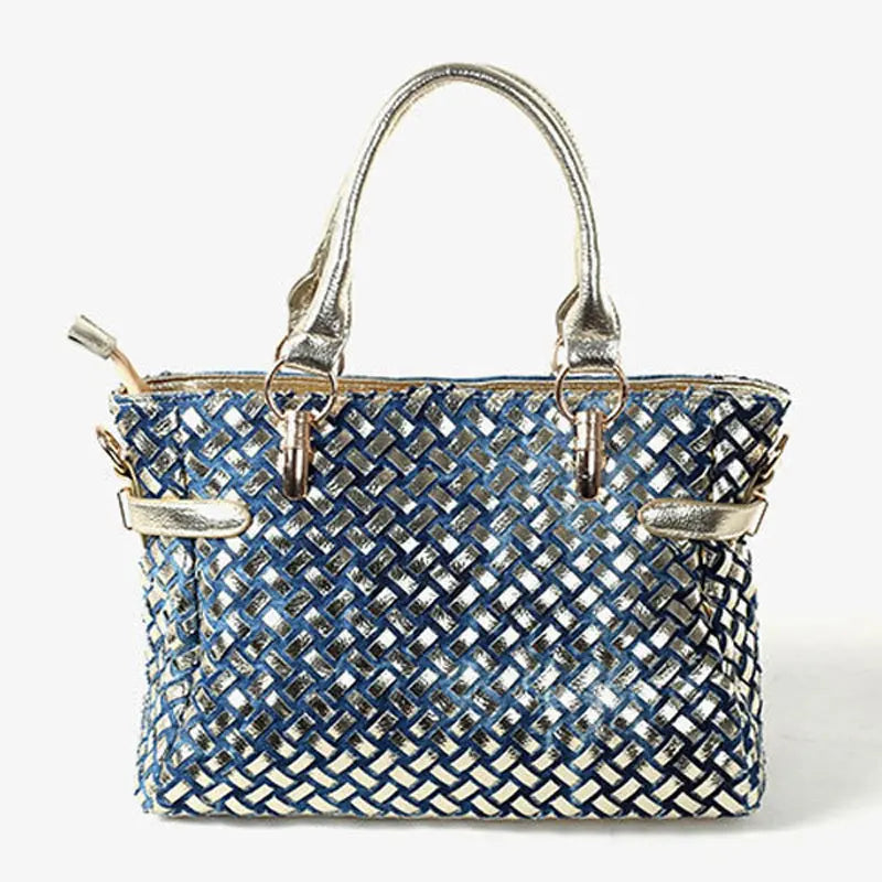 Glass Rhinestone Small Buckle Lock Denim Messenger Bag GlossiChic Collection