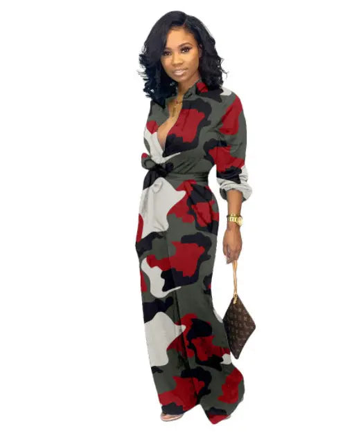 Camouflage wide leg jumpsuit - GlossiChic Collection