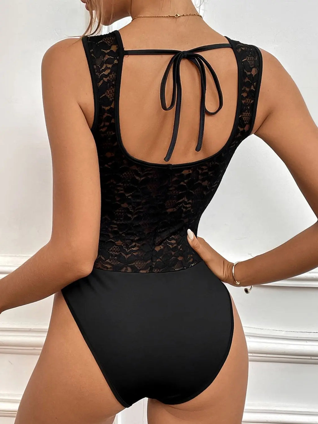 Tied Open Back Sleeveless Bodysuit - GlossiChic Collection Black / S GlossiChic Collection Bodysuits