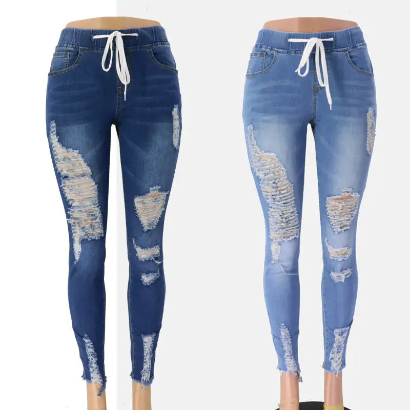 Ripped High-Rise Denim Jeans GlossiChic Collection