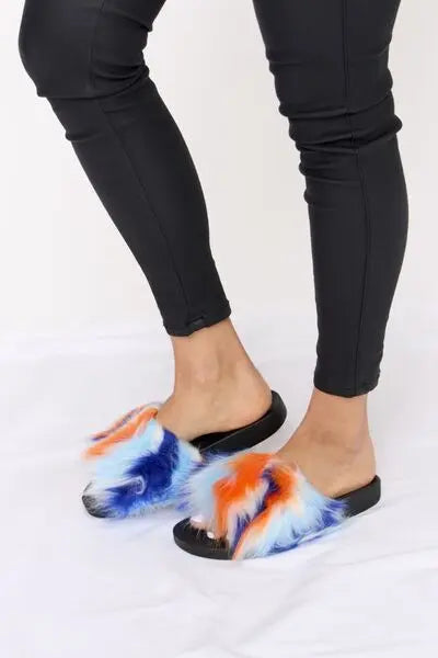 Furry Plush Open-Toe Sandals - GlossiChic Collection BLUE MULTI / 5 GlossiChic Collection Shoes & Accessories