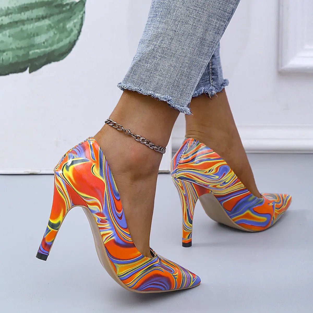 Sexy Oil Painting Pattern Pointed Toe High Heels GlossiChic Collection