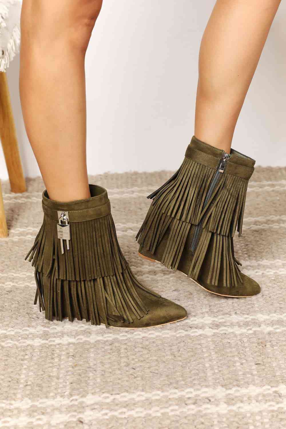 Tassel Wedge Heel Ankle Booties GlossiChic Collection