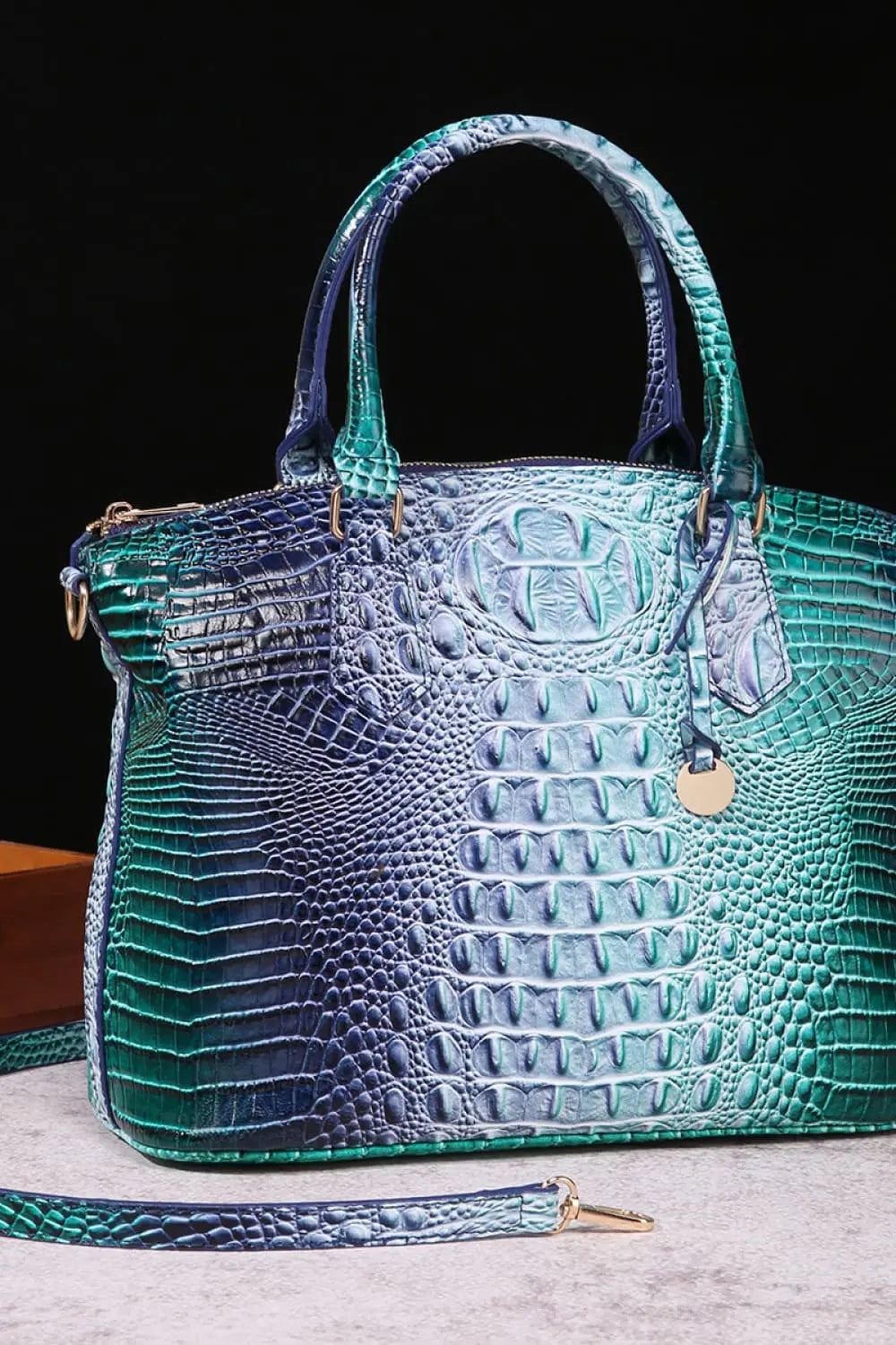 Gradient PU Leather Handbag - GlossiChic Collection Green/Blue / One Size GlossiChic Collection handbags