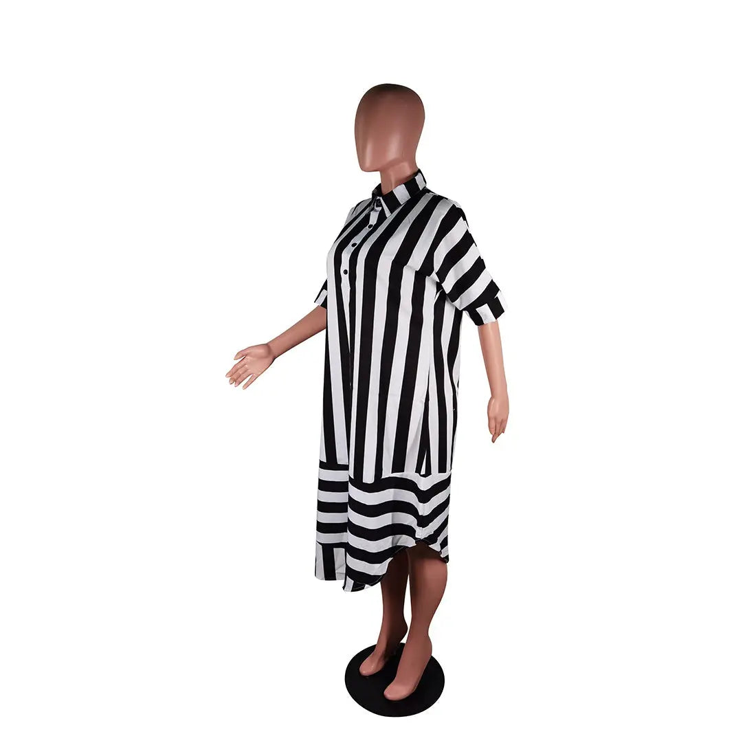 Casual Striped Lapel Short Sleeve Shirt Dress - GlossiChic Collection