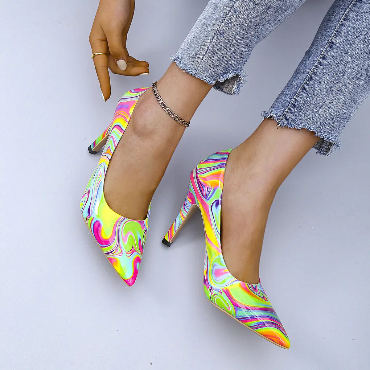 Sexy Oil Painting Pattern Pointed Toe High Heels GlossiChic Collection