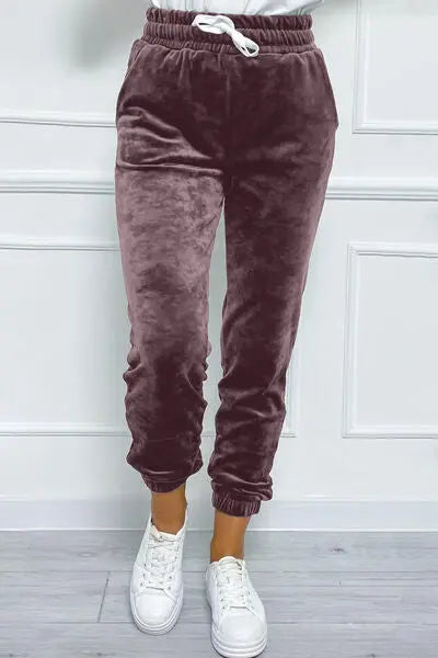 Wide Waistband Drawstring Cropped Joggers GlossiChic Collection