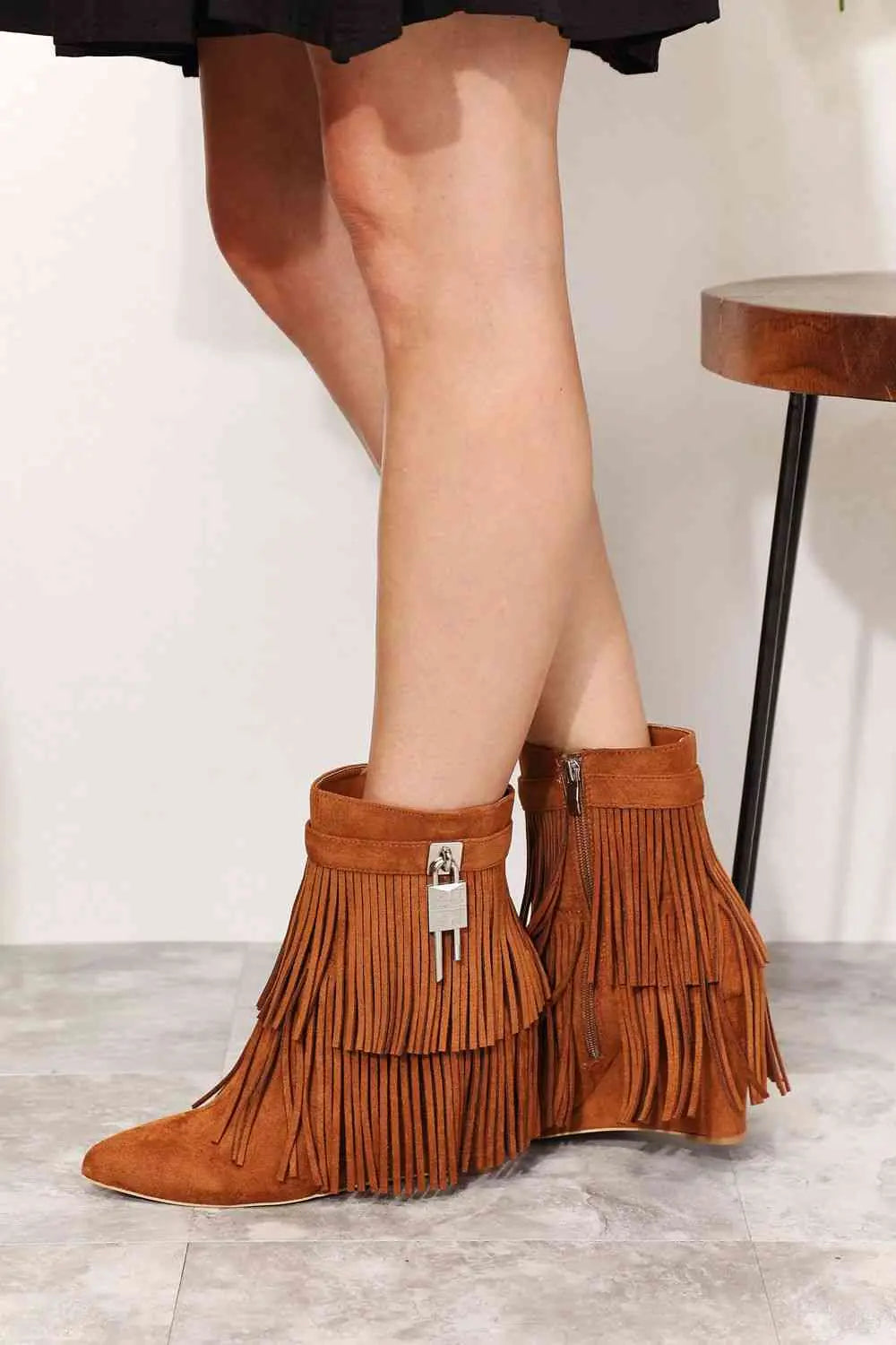 Tassel Wedge Heel Ankle Booties - GlossiChic Collection Ochre / 6 GlossiChic Collection Shoes & Accessories