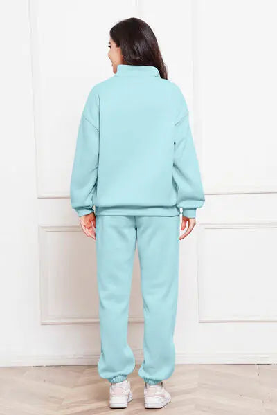 Half Zip Long Sleeve Sweatshirt and Pants Set GlossiChic Collection