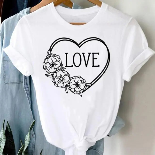 Hearts Print Short Sleeve T-Shirts GlossiChic Collection