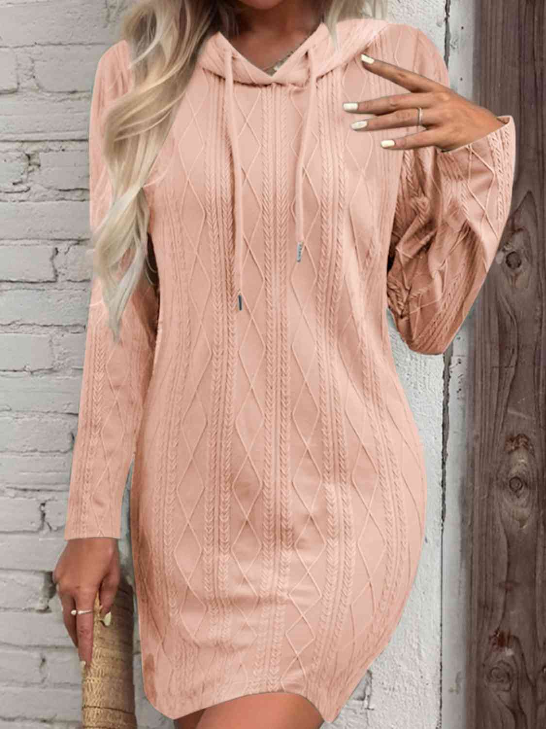 Drawstring Hooded Sweater Dress - GlossiChic Collection