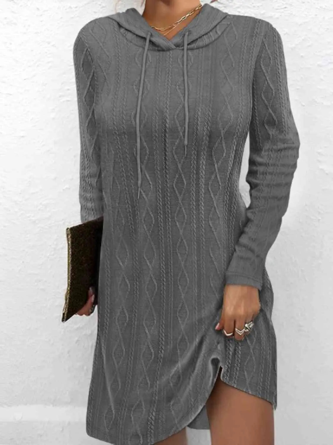 Drawstring Hooded Sweater Dress - GlossiChic Collection Dusty Pink / S GlossiChic Collection apparel