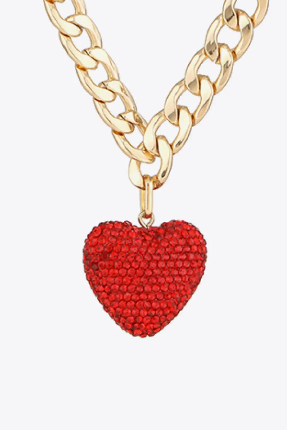 Rhinestone Heart Pendant Curb Chain Necklace GlossiChic Collection