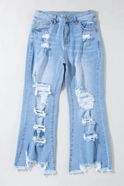 Distressed Raw Hem Jeans with Pockets - GlossiChic Collection