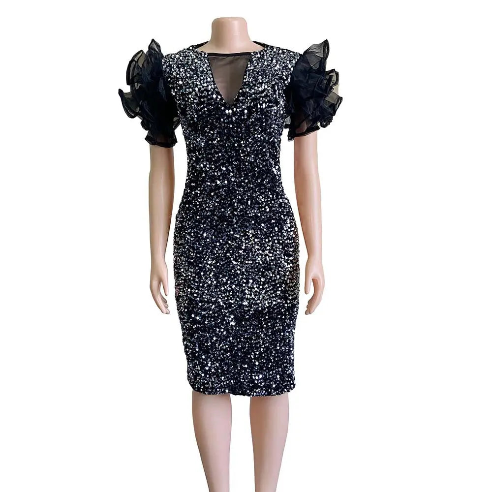 Midnight Velvet Sequins Dress GlossiChic Collection