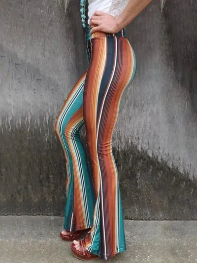 High Waist Striped Bootcut Pants GlossiChic Collection