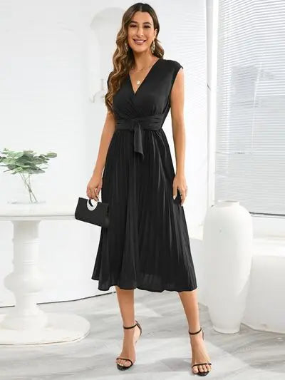 Tied Surplice Pleated Tank Dress Trendsi