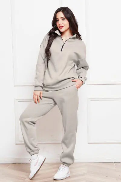 Half Zip Long Sleeve Sweatshirt and Pants Set GlossiChic Collection