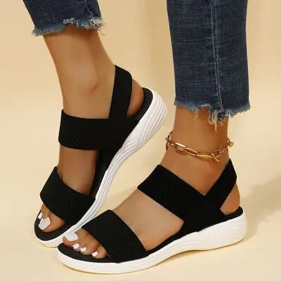 Rubber Open Toe Low Heel Sandals - GlossiChic Collection Black / 36(US5) GlossiChic Collection Shoes & Accessories