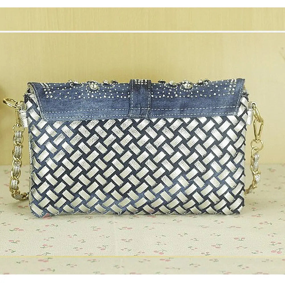 Diamond Rhinestone Denim Crossbody Handbag - GlossiChic Collection