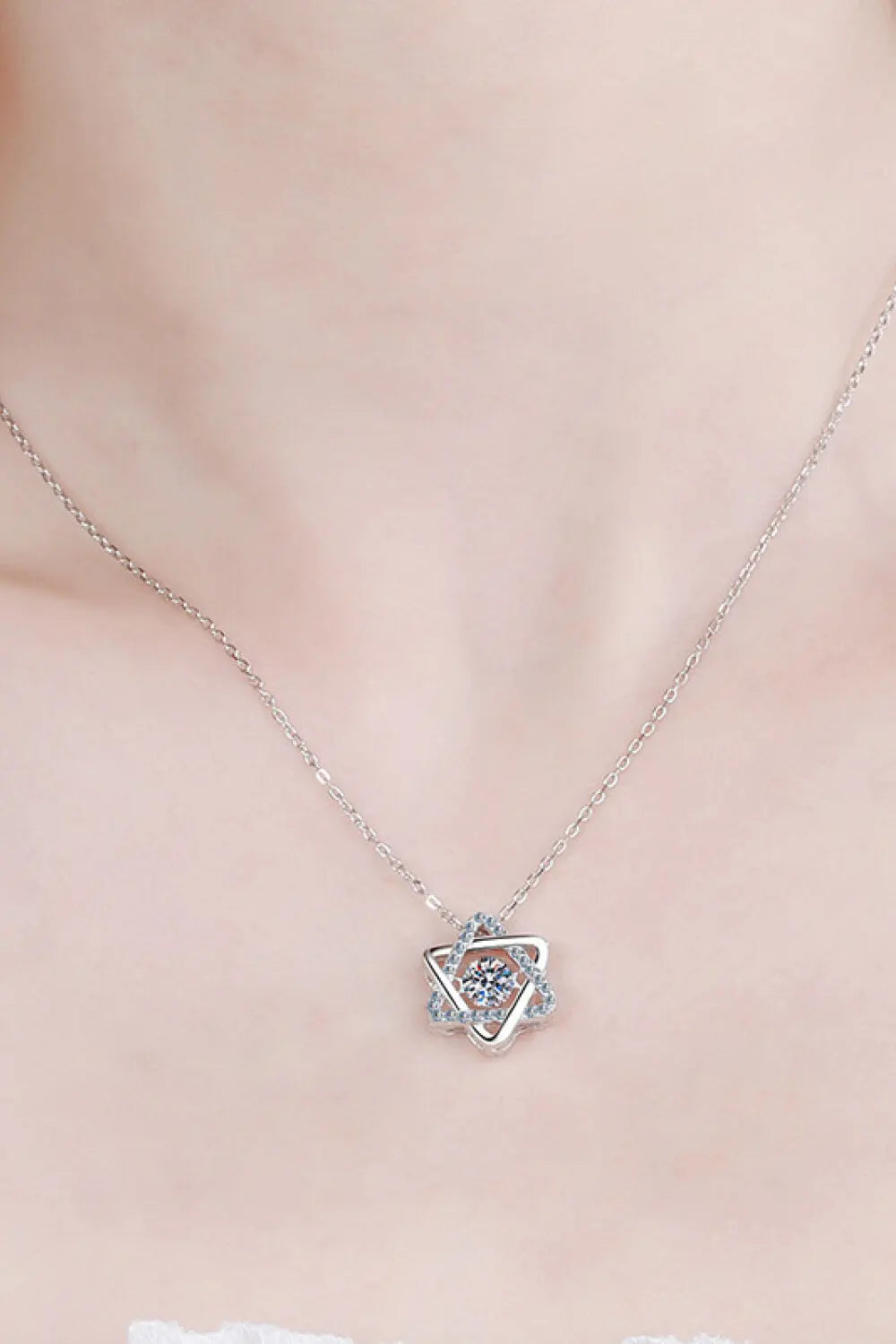 Moissanite Rhodium-Plated Chain-Link Necklace GlossiChic Collection