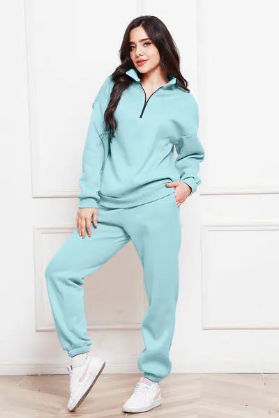 Half Zip Long Sleeve Sweatshirt and Pants Set GlossiChic Collection