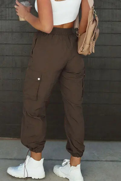 Drawstring Elastic Waist Pants with Pockets - GlossiChic Collection Charcoal / S GlossiChic Collection apparel
