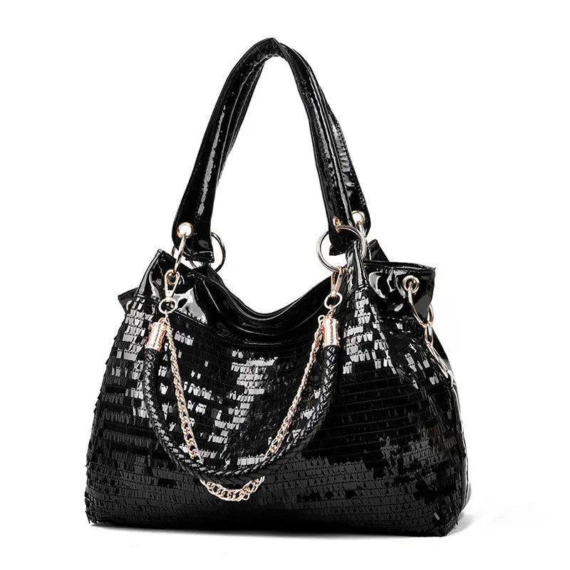 Large Capacity Solid Color Sequin Shoulder Bag GlossiChic Collection