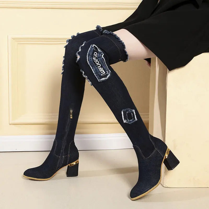 Stovepipe Boots Plus Velvet Non-Drop Elastic Boots GlossiChic Collection