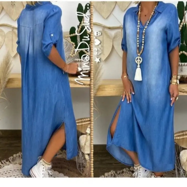 Plus Size Causal Washed Denim Dress GlossiChic Collection