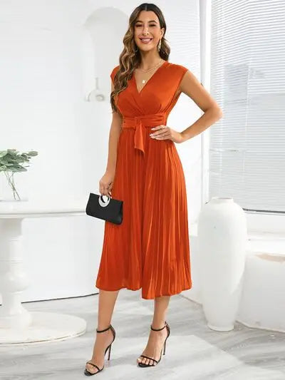 Tied Surplice Pleated Tank Dress Trendsi