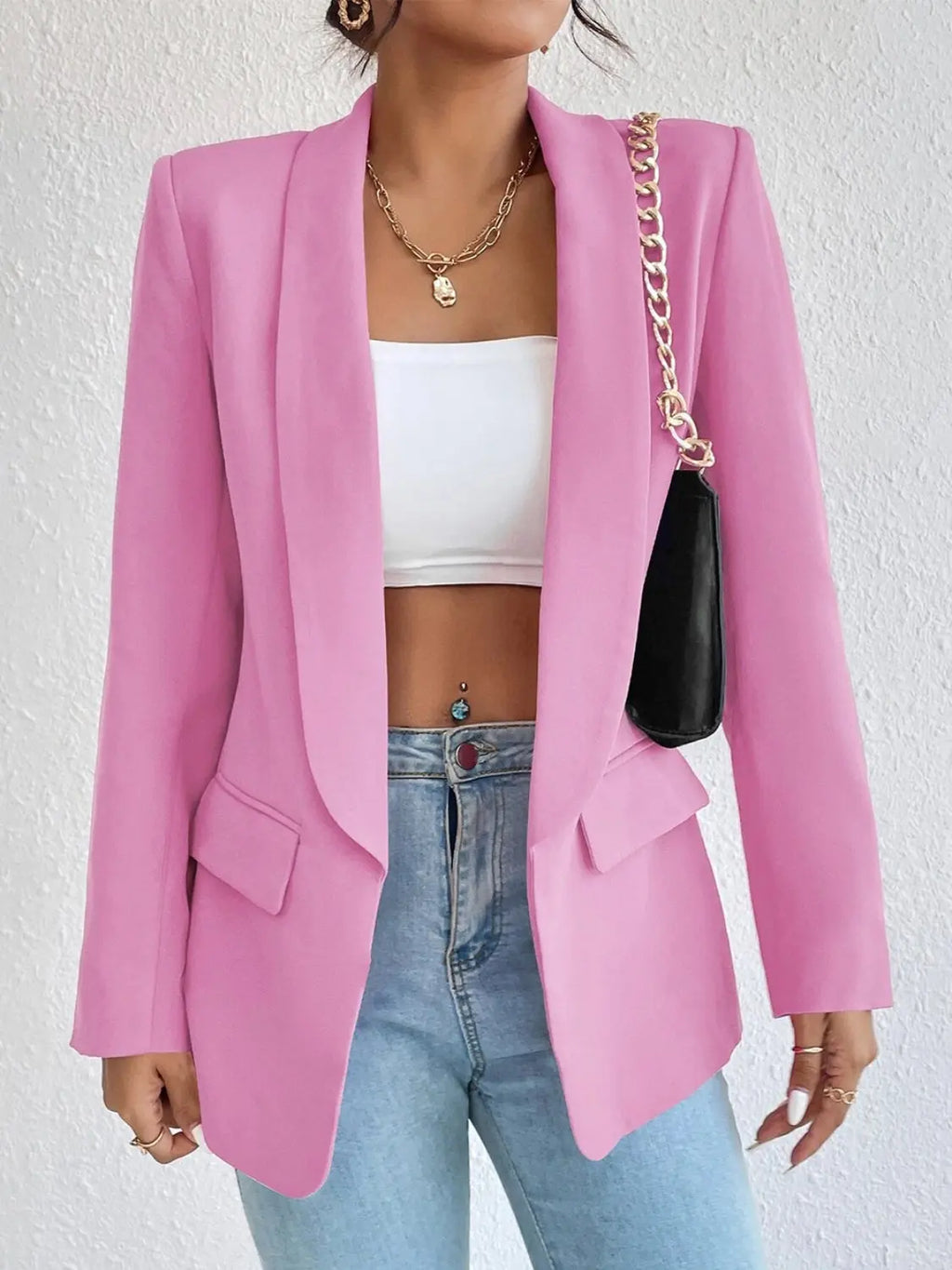 Shawl Collar Long Sleeve Blazer - GlossiChic Collection Hot Pink / S GlossiChic Collection Blazer & Cardigan