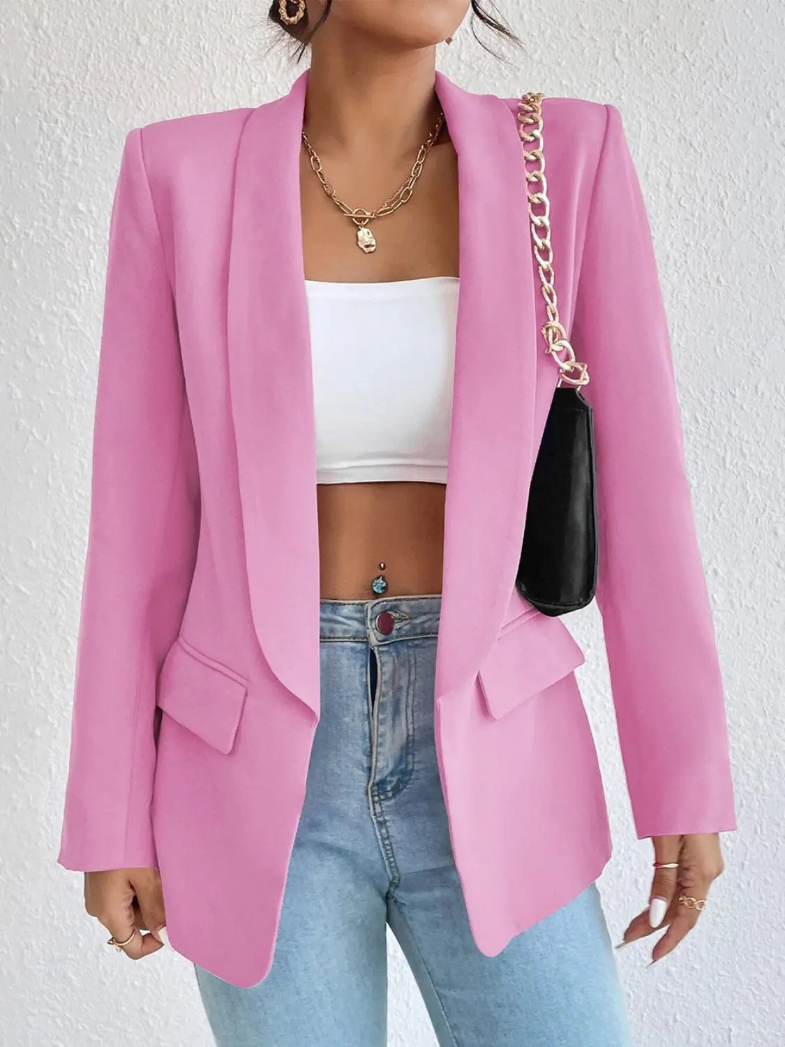 Shawl Collar Long Sleeve Blazer - GlossiChic Collection Hot Pink / S GlossiChic Collection Blazer & Cardigan