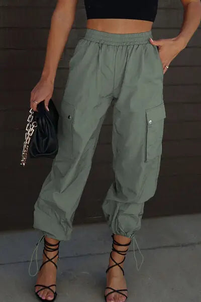 Drawstring Elastic Waist Pants with Pockets - GlossiChic Collection Charcoal / S GlossiChic Collection apparel