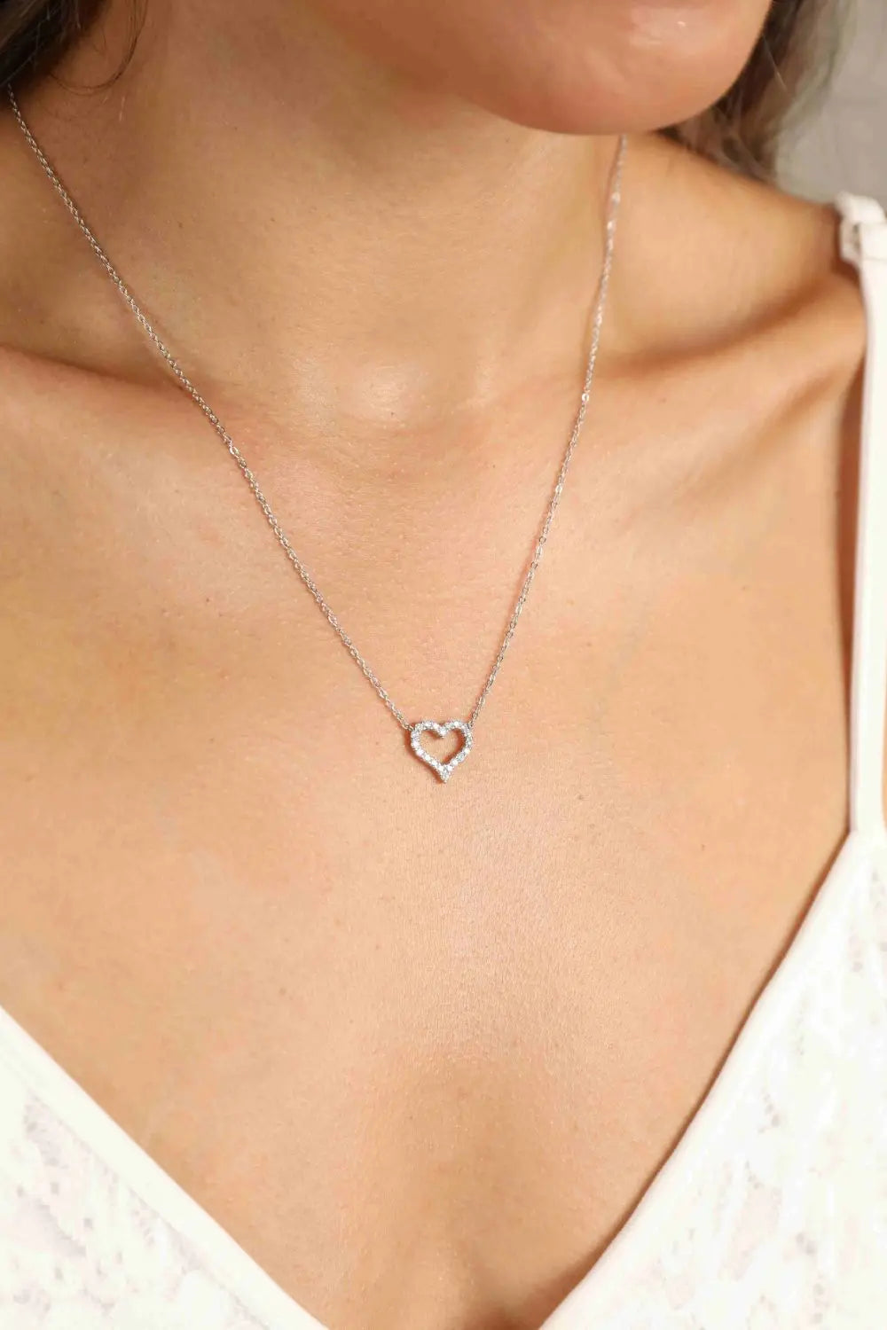 Adored Moissanite Platinum-Plated Heart Necklace GlossiChic Collection