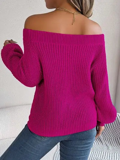 Off-Shoulder Long Sleeve Sweater GlossiChic Collection