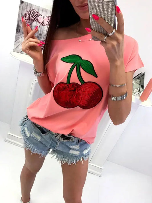 Sequin Cherry Patch T-shirt GlossiChic Collection