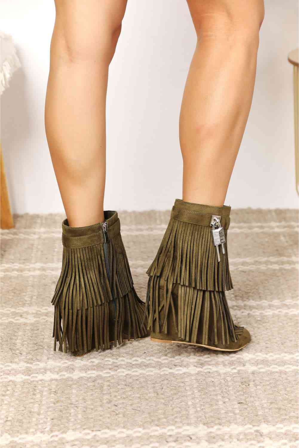 Tassel Wedge Heel Ankle Booties GlossiChic Collection