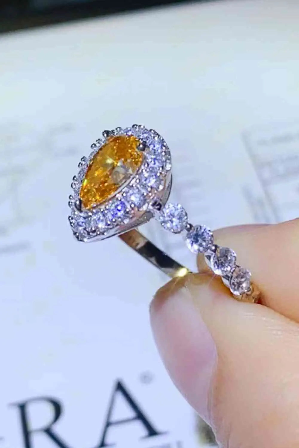 1 Carat Moissanite Contrast Teardrop Ring - GlossiChic Collection Mustard / 4.5 GlossiChic Collection jewelry