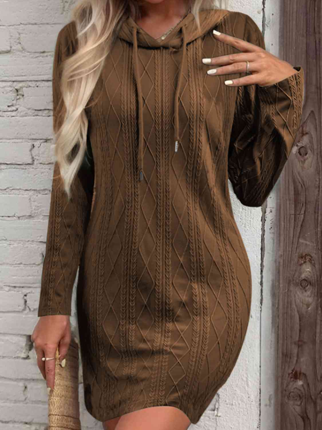 Drawstring Hooded Sweater Dress - GlossiChic Collection