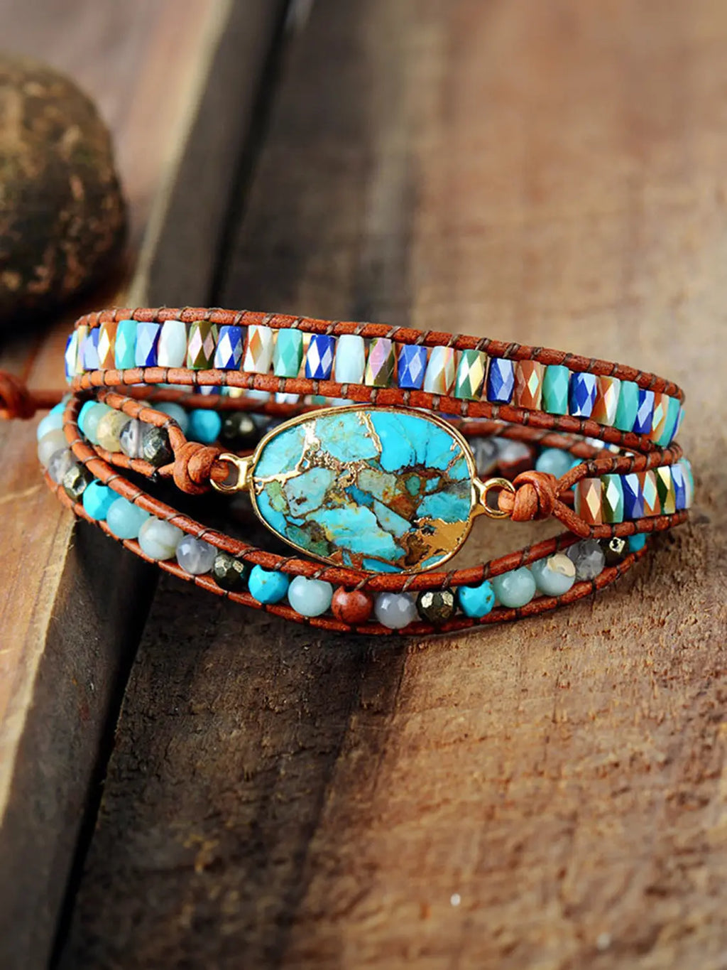 Triple-Layer Natural Stone Bracelet - GlossiChic Collection Aqua / One Size GlossiChic Collection jewelry