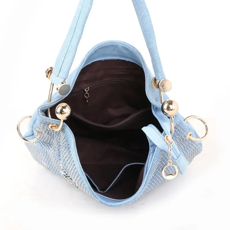 Star Design Denim Canvas Bucket Handbag GlossiChic Collection