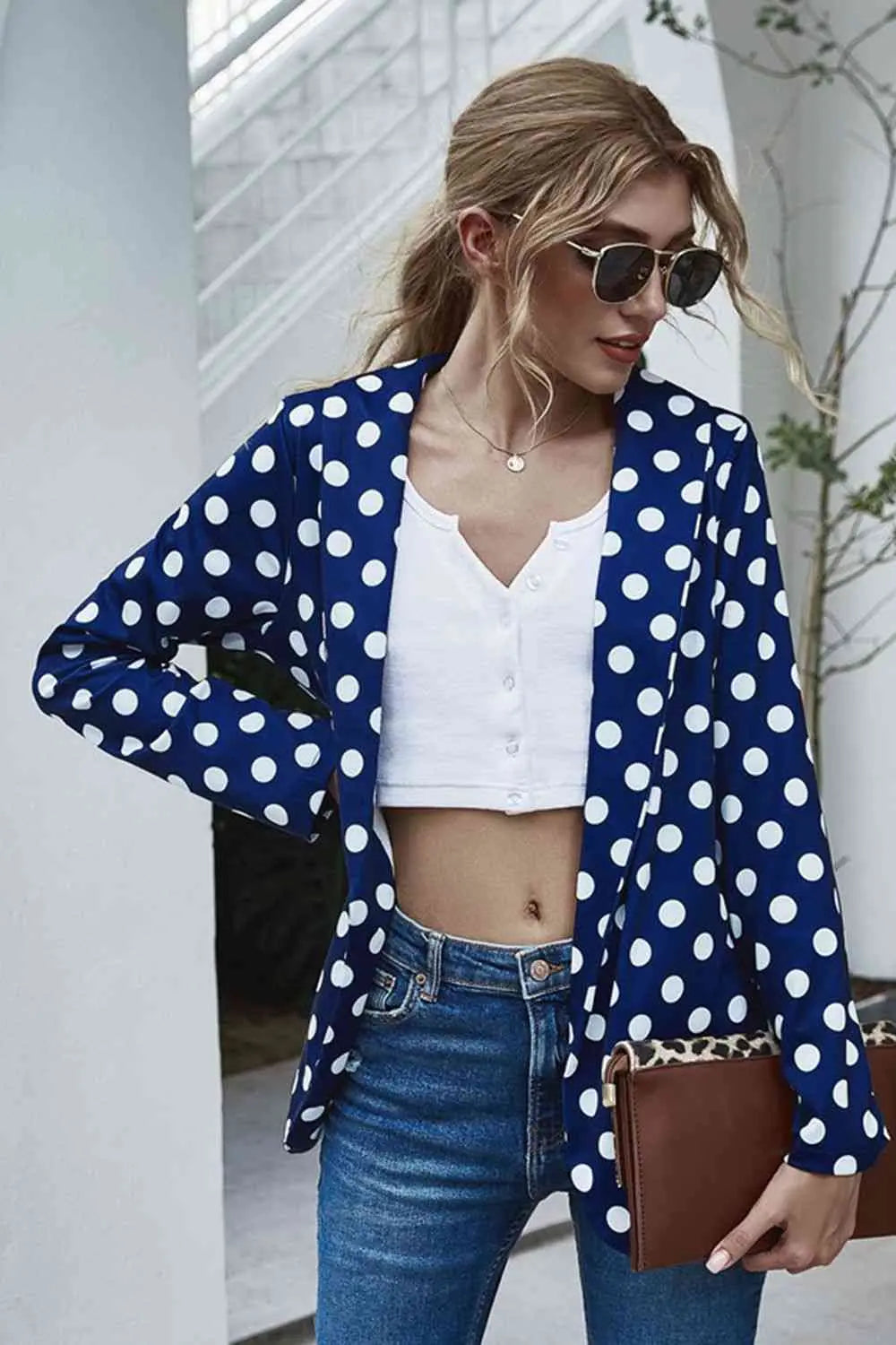 Polka Dot Long Sleeve Blazer - GlossiChic Collection Navy / S GlossiChic Collection Blazer & Cardigan