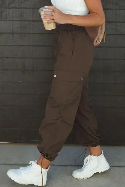 Drawstring Elastic Waist Pants with Pockets - GlossiChic Collection Charcoal / S GlossiChic Collection apparel