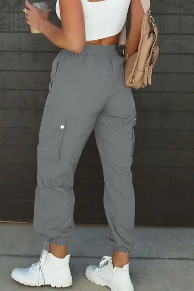 Drawstring Elastic Waist Pants with Pockets - GlossiChic Collection Charcoal / S GlossiChic Collection apparel