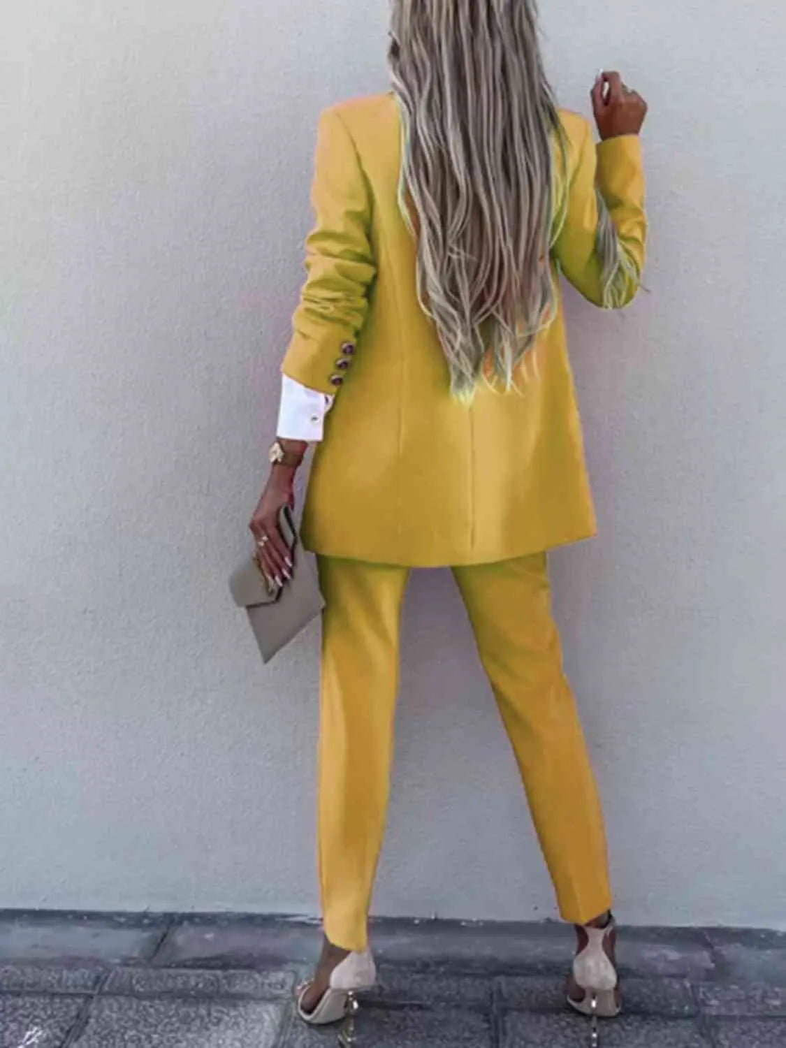 Lapel Collar Long Sleeve Blazer and Pants Set - GlossiChic Collection Charcoal / S GlossiChic Collection Outfit Sets