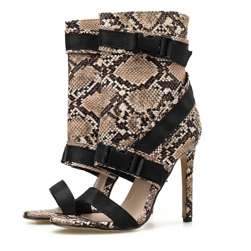 Snake Print Color Block High Heels GlossiChic Collection