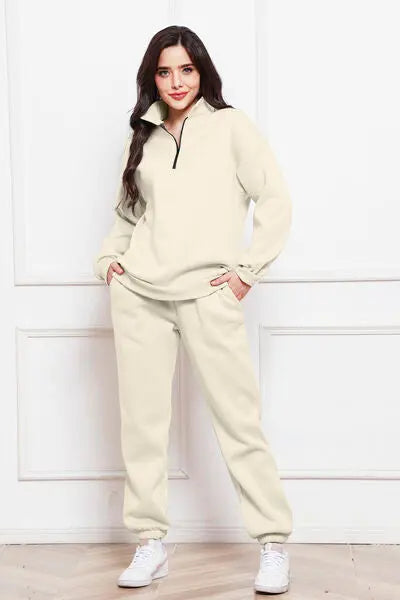 Half Zip Long Sleeve Sweatshirt and Pants Set GlossiChic Collection